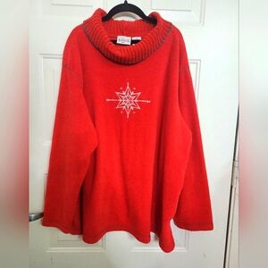 Basic Edition Red Christmas Sweater Cowl Neck Snowflake Print Size 2X‎
